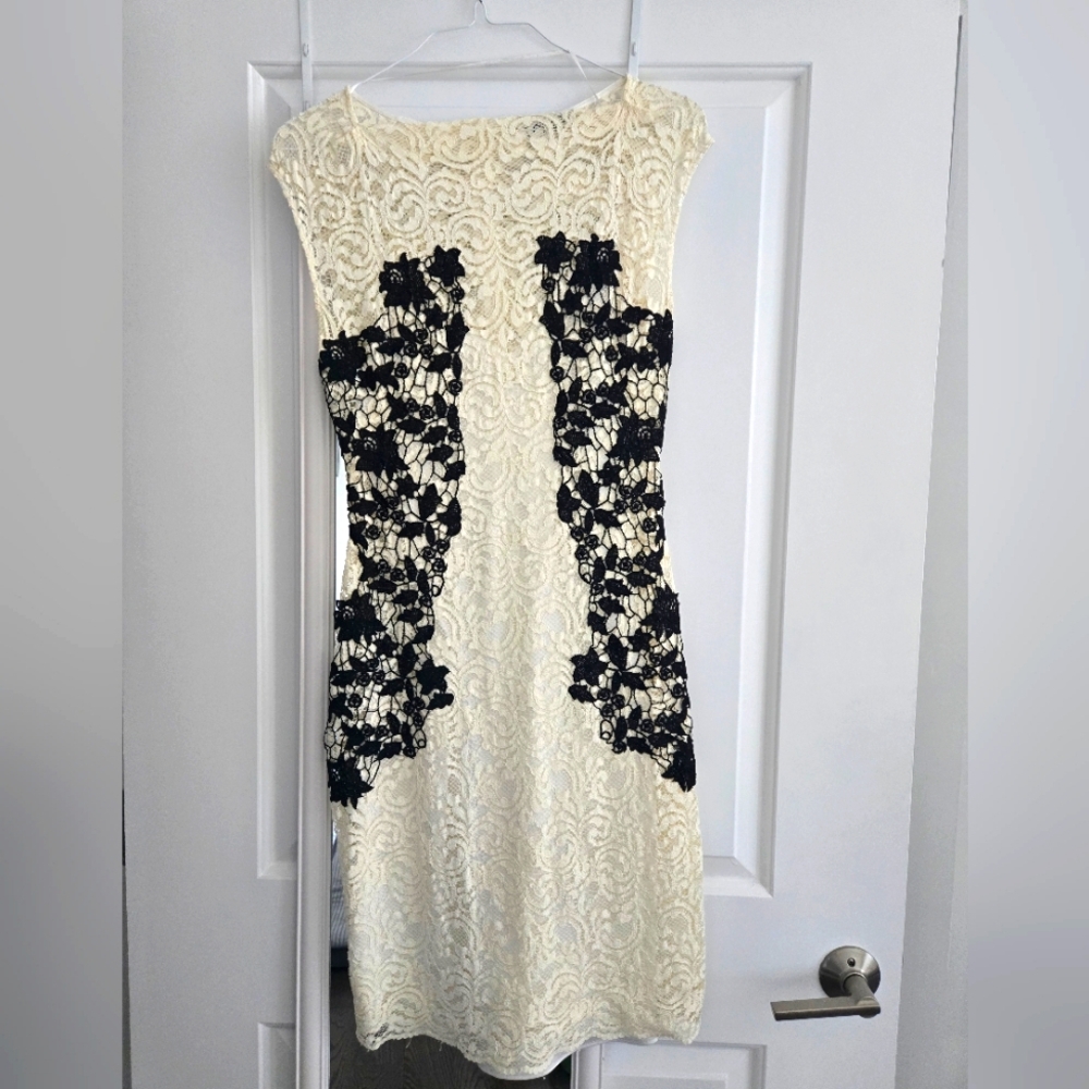 Elegant Lace Dress with Black Floral Accents